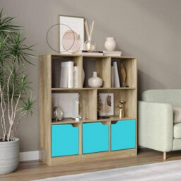 Urbn-Living Urbnliving Asymmetrical 8 Cube Oak Bookcase Freestanding Storage Unit With 3 Plain Doors - Blue - thumbnail 2