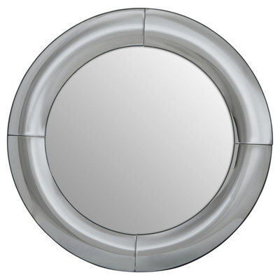 Orsina Silver Round Wall Mirror, Art Deco Style Decorative Mirror For Living Room, Hallway, Silver Frame Wall Mirror - image 1