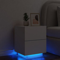 Berkfield Bedside Cabinet With Led Lights White Engineered Wood - thumbnail 1