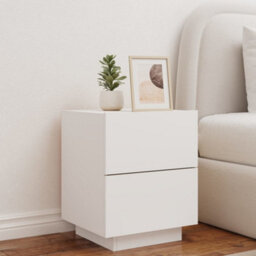 Berkfield Bedside Cabinet With Led Lights White Engineered Wood - thumbnail 4