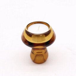 Serenityy Mushroom Flip Dinner Candle And Tealight Holder - Antique Amber, Glass, Brushed Gloss Finish, 188G