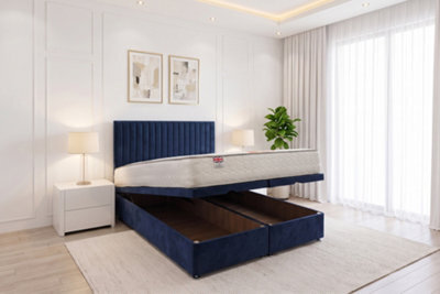 "Knight Sleep Emily Ottoman Bed Navy Plush 4Ft6 With Mattress & 24""headboard - Double" - image 1