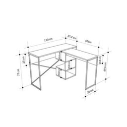 Decortie Modern Badau L-Shaped Computer Desk Oak Black Metal Legs 3 Adjustable Storage Shelf Extra Table 110Cm(W) Work Pc Office - thumbnail 3