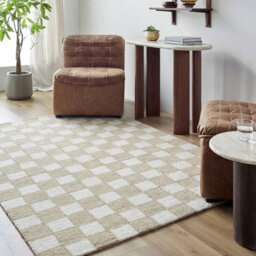Livabliss Klopp-Hand Tufted Beige Ivory Wool Checkered Living Dining Bedroom Rug 183 X 275 Cm Easy Care, Non Shedding