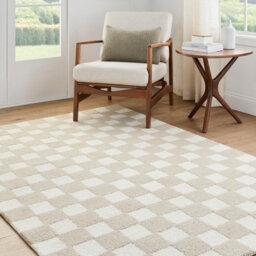 Livabliss Klopp-Hand Tufted Beige Ivory Wool Checkered Living Dining Bedroom Rug 183 X 275 Cm Easy Care, Non Shedding - thumbnail 9