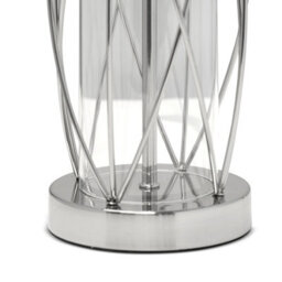 Lighting Supermarket Ashleigh Silver Clear Glass Cylinder Lantern Table Lamp With Natural Linen Shade - thumbnail 4
