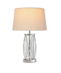 Lighting Supermarket Ashleigh Silver Clear Glass Cylinder Lantern Table Lamp With Natural Linen Shade - thumbnail 2
