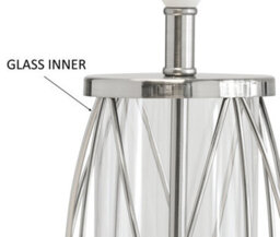 Lighting Supermarket Ashleigh Silver Clear Glass Cylinder Lantern Table Lamp With Natural Linen Shade - thumbnail 3