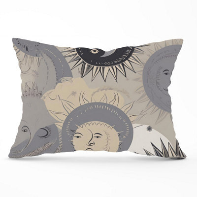 Warren Reed Designer Grey Black Abstract Moon And Sun Cushions 33Cm X 48Cm