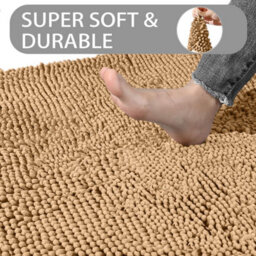 Ameha Beige Chenille Mat 40X60Cm, Extra Soft, Non-Slip, Absorbent Bath Rug & Doormat - thumbnail 9