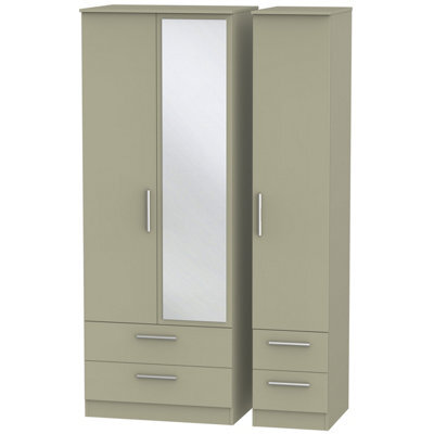Trent Tall Triple 4 Drawer Mirror Wardrobe In Mushroom Gloss & Mushroom Matt (Ready Assembled)