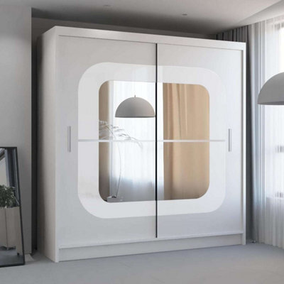 Sliding Wardrobes 4 u LTD Sliding Wardrobes 4U Leagues Freestanding Double Sliding Door Wardrobe - White/white (H)217Cm, (W)203Cm - image 1