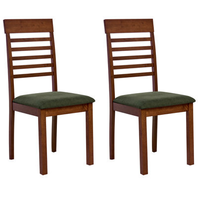 Beliani Set Of 2 Dining Chairs Ortley Wood Dark Brown/ Green - image 1