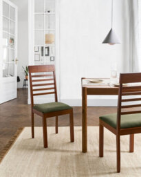 Beliani Set Of 2 Dining Chairs Ortley Wood Dark Brown/ Green - thumbnail 2