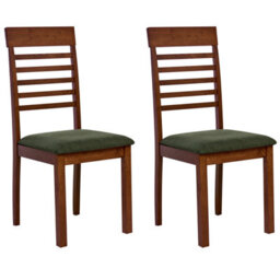 Beliani Set Of 2 Dining Chairs Ortley Wood Dark Brown/ Green