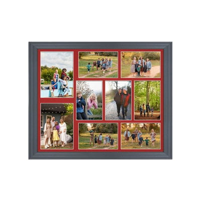 AK Frames 20X16 Dark Grey Classic Multi Photo Frame With Crimson Mount - Holds 9 Apertures (2X) 7X5, (7X) 6X4 Photos - image 1