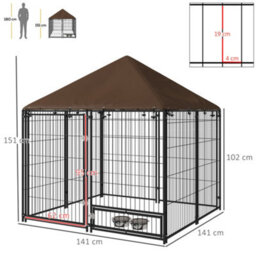 Pawhut Outdoor Dog House Kennel With Canopy Top & Lock Rotating Bowl Holder - thumbnail 3