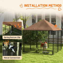 Pawhut Outdoor Dog House Kennel With Canopy Top & Lock Rotating Bowl Holder - thumbnail 7
