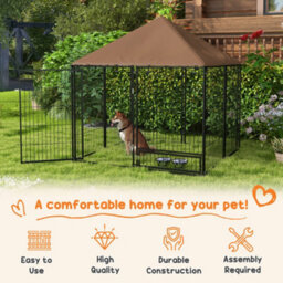 Pawhut Outdoor Dog House Kennel With Canopy Top & Lock Rotating Bowl Holder - thumbnail 4