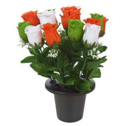 Urbn-Living Urbnliving 30Cm Height Rosebud Orange Green White Mix Assorted Style Mini Flowerpots In Black Planter