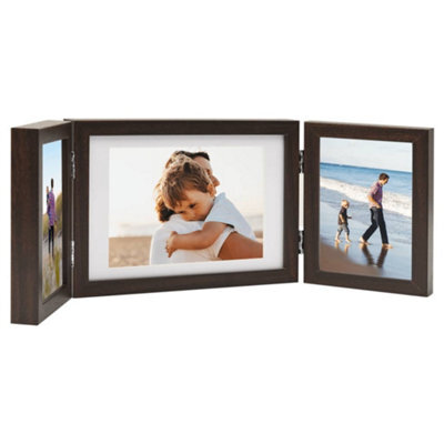 Berkfield Trifold Photo Frame Collage Dark Brown 28X18 Cm+2X - image 1