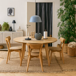 Wyld Haus Krakow 5-Piece Round Dining Set Natural Oak Effect Table And 4 Chairs - thumbnail 1