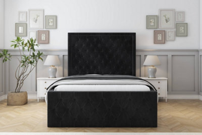 "Sloomy Vienna Black Naples Bed Frame With Mattress With 50"" Upholstered Headboard 4'6 Double" - image 1