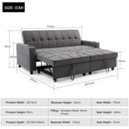 More4Homes Hudson 3-Seater Sofa Bed Linen Fabric With Cup Holders Grey - thumbnail 9