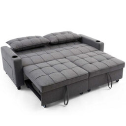 More4Homes Hudson 3-Seater Sofa Bed Linen Fabric With Cup Holders Grey - thumbnail 3