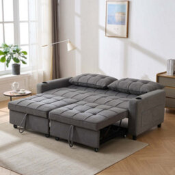 More4Homes Hudson 3-Seater Sofa Bed Linen Fabric With Cup Holders Grey - thumbnail 7