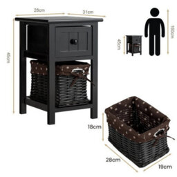 Nightstand Side Chest Of Drawers With Removable Storage Basket - thumbnail 2
