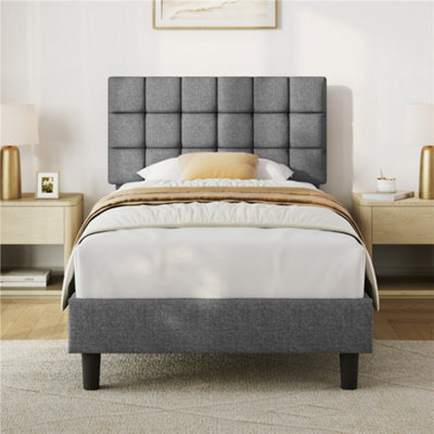 Yaheetech 90 X 190 Cm Single Upholstered Bed Frame, Modern Platform Bed Frame, Light Grey - image 1