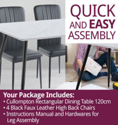 Hallowood Furniture Cullompton Dining Set, White Marble Effect Rectangular Dining Table 120Cm With 4 Black Faux Leather Chairs - thumbnail 7
