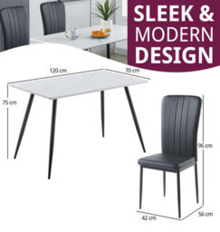 Hallowood Furniture Cullompton Dining Set, White Marble Effect Rectangular Dining Table 120Cm With 4 Black Faux Leather Chairs - thumbnail 3