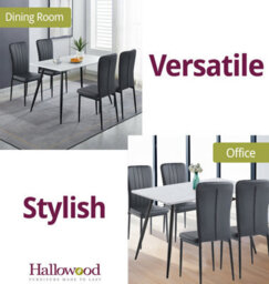 Hallowood Furniture Cullompton Dining Set, White Marble Effect Rectangular Dining Table 120Cm With 4 Black Faux Leather Chairs - thumbnail 6