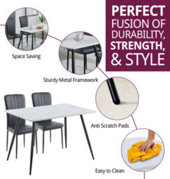 Hallowood Furniture Cullompton Dining Set, White Marble Effect Rectangular Dining Table 120Cm With 4 Black Faux Leather Chairs - thumbnail 2
