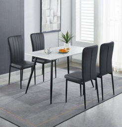 Hallowood Furniture Cullompton Dining Set, White Marble Effect Rectangular Dining Table 120Cm With 4 Black Faux Leather Chairs - thumbnail 1