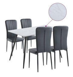 Hallowood Furniture Cullompton Dining Set, White Marble Effect Rectangular Dining Table 120Cm With 4 Black Faux Leather Chairs - thumbnail 8