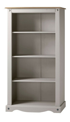 Bookcase Grey Wax Medium Display Cabinet Shelving Unit Solid Pine Living - image 1