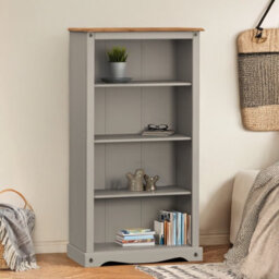 Bookcase Grey Wax Medium Display Cabinet Shelving Unit Solid Pine Living - thumbnail 3