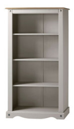 Bookcase Grey Wax Medium Display Cabinet Shelving Unit Solid Pine Living - thumbnail 1