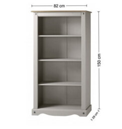 Bookcase Grey Wax Medium Display Cabinet Shelving Unit Solid Pine Living - thumbnail 2