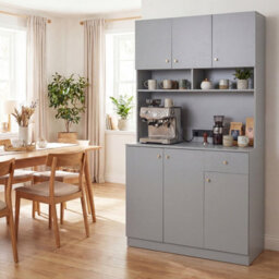 Costway 180Cm Tall Pantry Cabinet With Hutch Kitchen Buffet Cupboard With Outlets-Grey - thumbnail 8