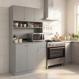 Costway 180Cm Tall Pantry Cabinet With Hutch Kitchen Buffet Cupboard With Outlets-Grey - thumbnail 7