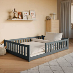 Arte  Wooden Bed Mati Eu Double - Floor-Hugging Graphite Pine, Contemporary Safety Frame & Slat Kit - thumbnail 2