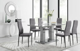 Furniturebox Uk Imperia 6 Grey Dining Table And 6 Grey Velvet Milan Black Leg Chairs - thumbnail 1