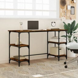 Berkfield Desk Smoked Oak 140X50X75 Cm Metal And Engineered Wood - thumbnail 3