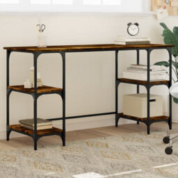 Berkfield Desk Smoked Oak 140X50X75 Cm Metal And Engineered Wood - thumbnail 1