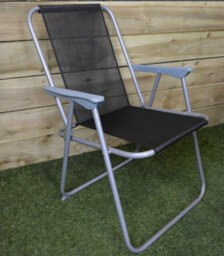 Samuel Alexander 2 X Foldable Garden Chairs Fixed Position Garden Chairs With Grey Frame And Black Fabric - thumbnail 3