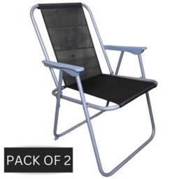 Samuel Alexander 2 X Foldable Garden Chairs Fixed Position Garden Chairs With Grey Frame And Black Fabric - thumbnail 1